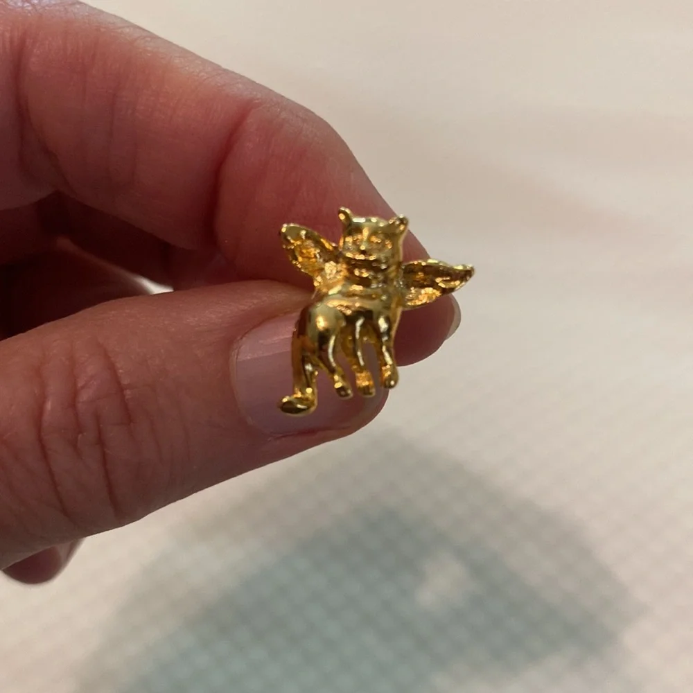 Pet Angel Vintage Gold Cat Kitten Rainbow Bridge Memory Lapel Tie Pin Brooch